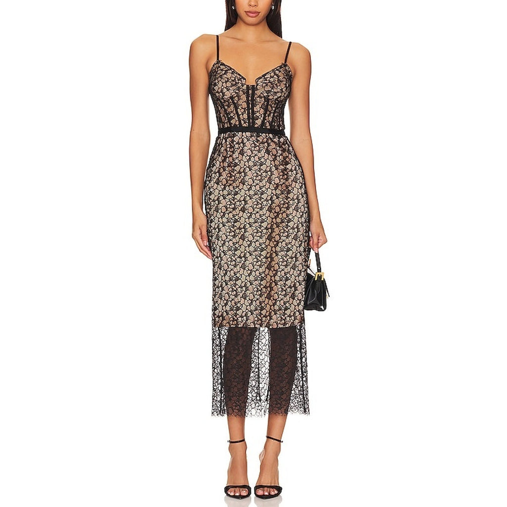 Simkhai 'Ruth' Black Polyamide Bustier Midi Dress Size 4