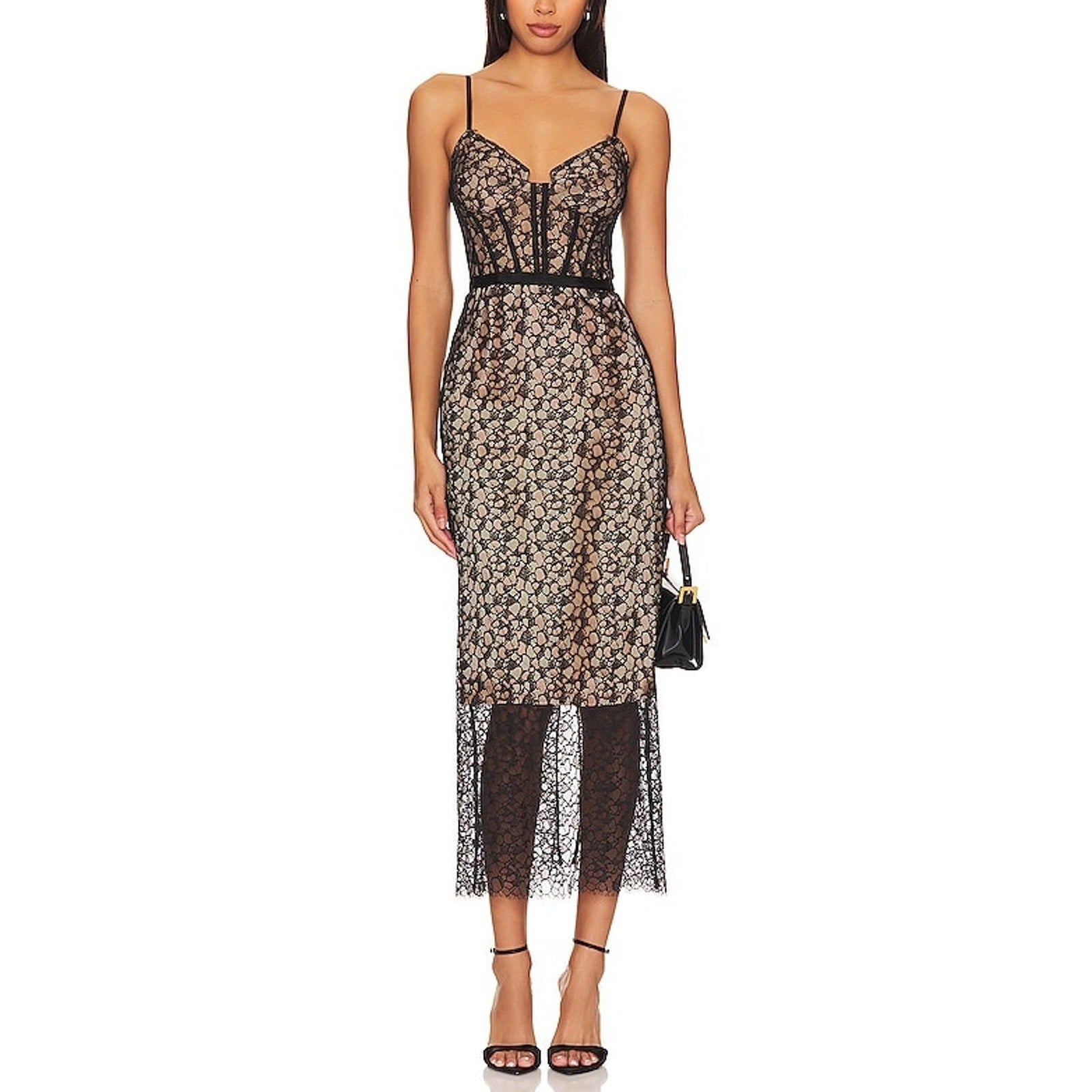 Simkhai 'Ruth' Black Polyamide Bustier Midi Dress Size 4