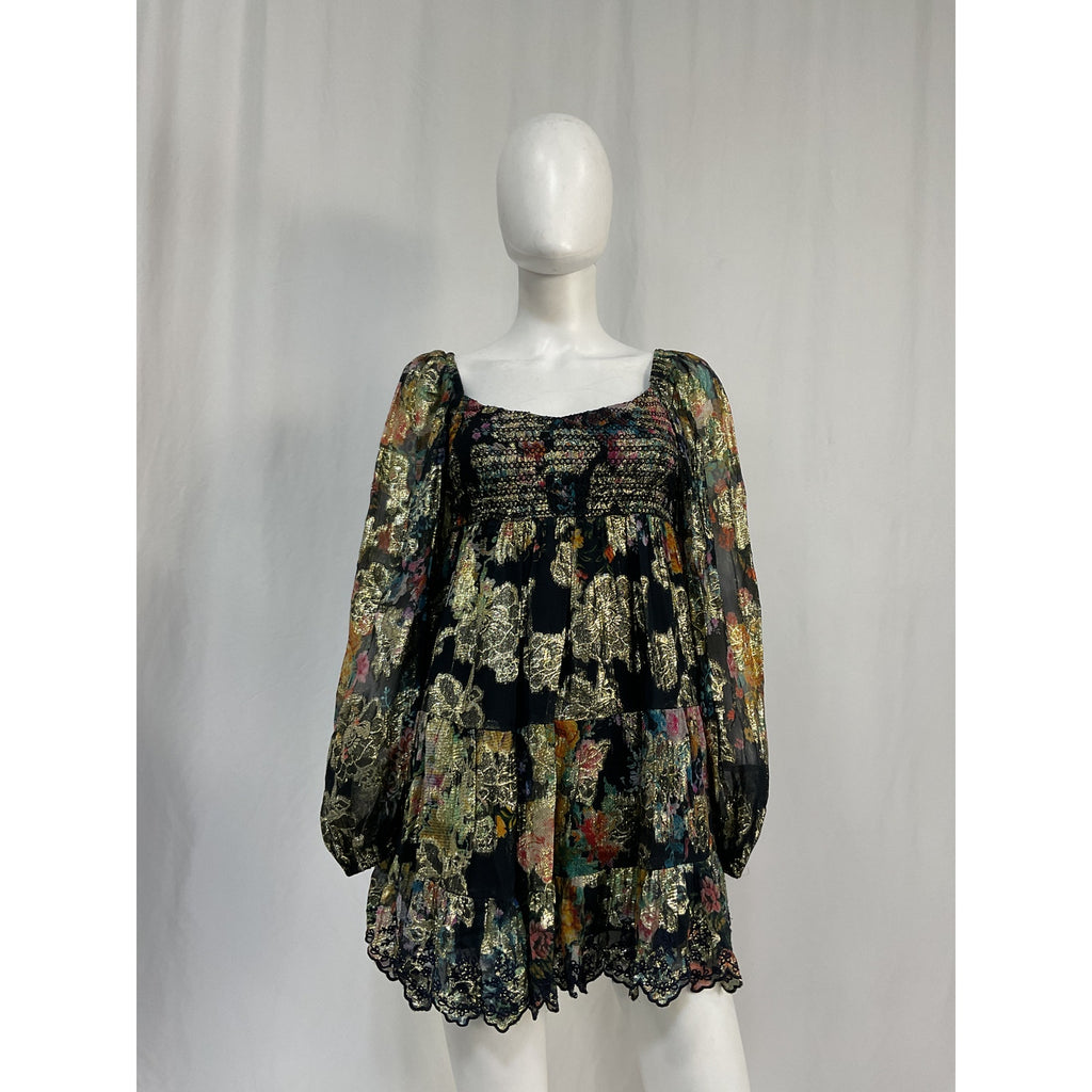 Hemant And Nandita 'Rafa' Blue Viscose Long Sleeve Mini Dress Size S