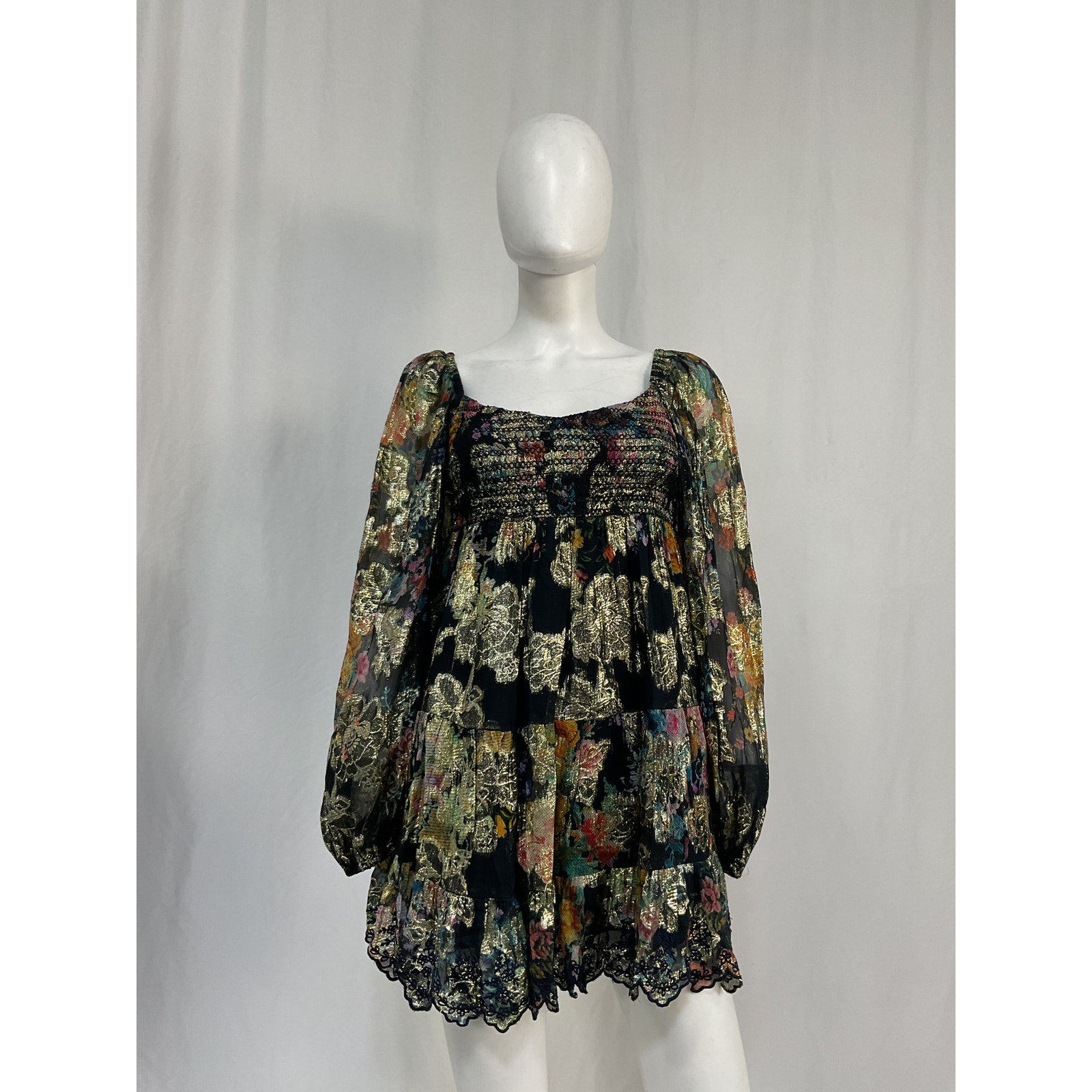 Hemant And Nandita 'Rafa' Blue Viscose Long Sleeve Mini Dress Size S