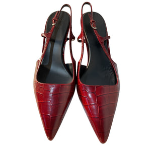 Vince Sleek Red Currant Croc Bianca Slingback Pumps Size 10