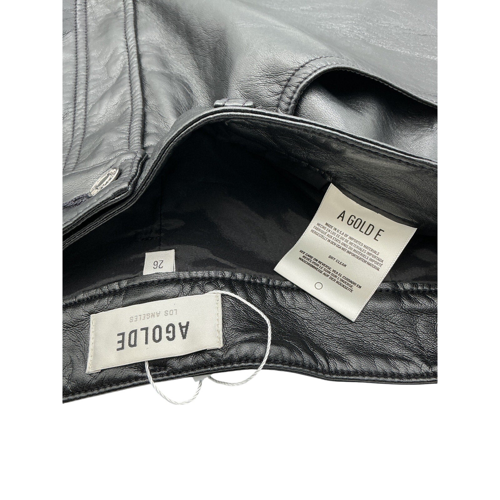 Agolde 'Angled' Black Leather Hem Short Size 26