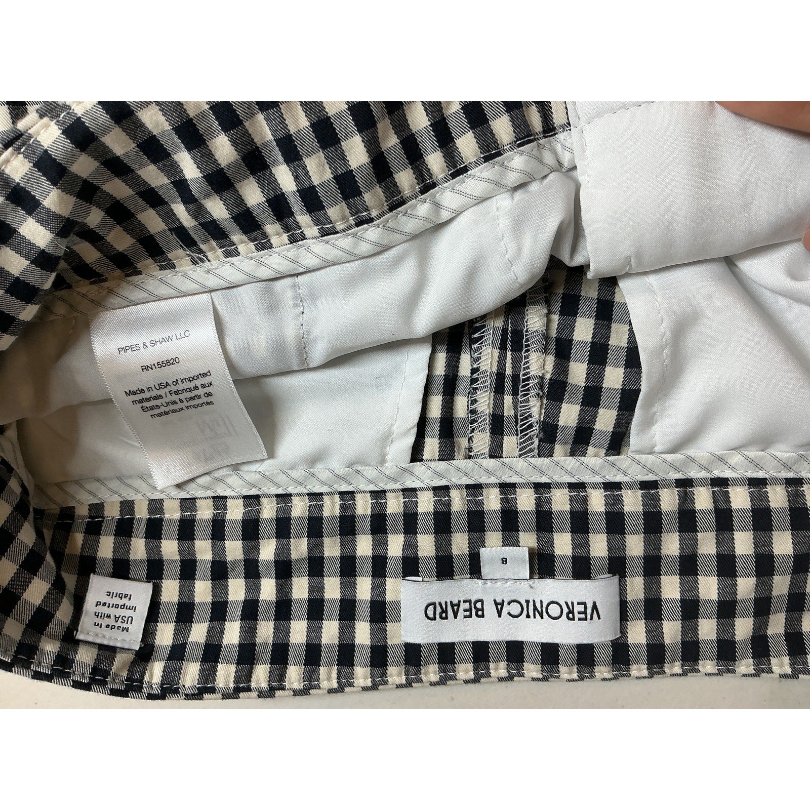 Veronica Beard 'Tani' Black Cotton Gingham Pant Size 8