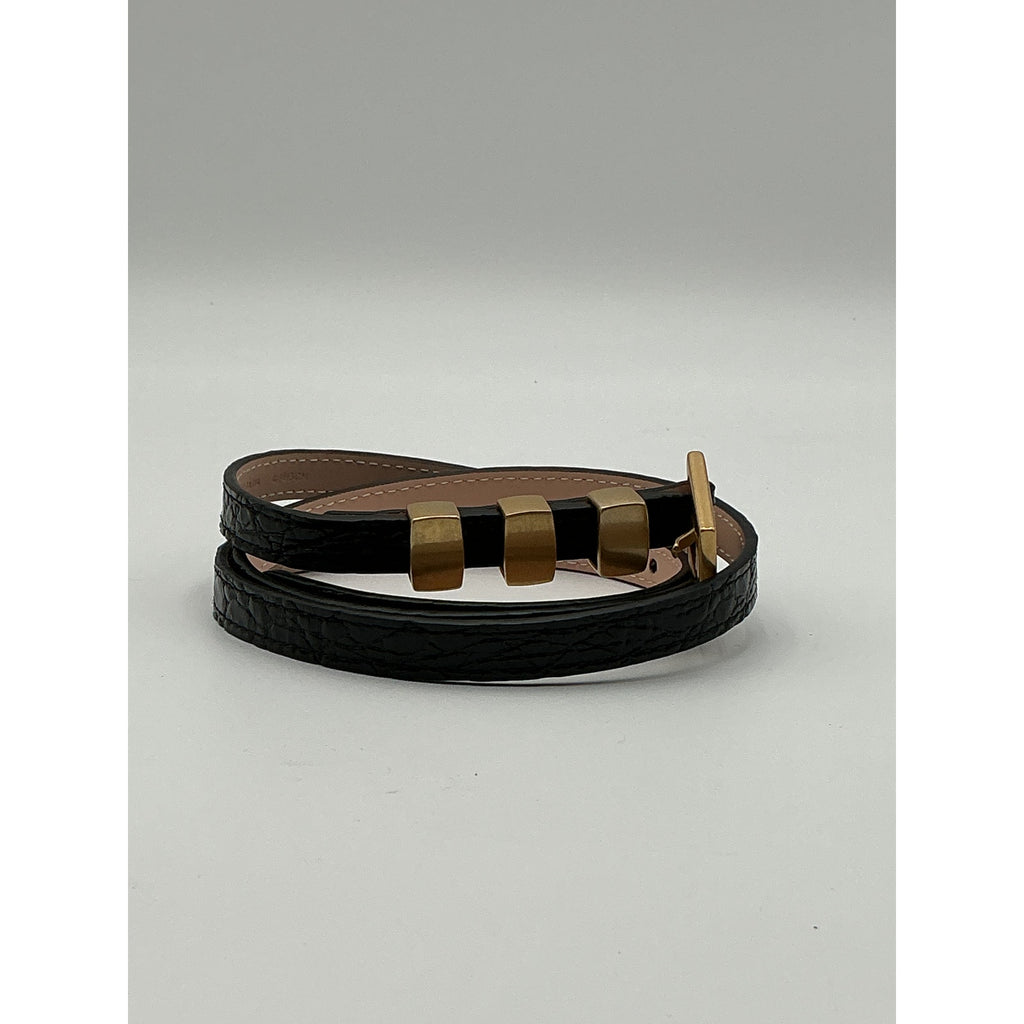 By Far Vic 'Circular' Black Leather Croco Embossed Leather Belt Size L