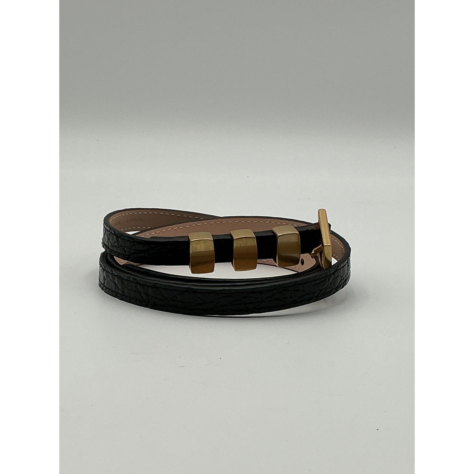 By Far Vic 'Circular' Black Leather Croco Embossed Leather Belt Size L