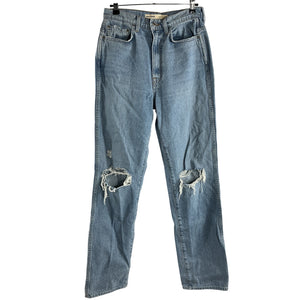 Grlfrnd Distressed Sky Blue Sara Super High Rise Slim Straight Denim Jeans Size 28