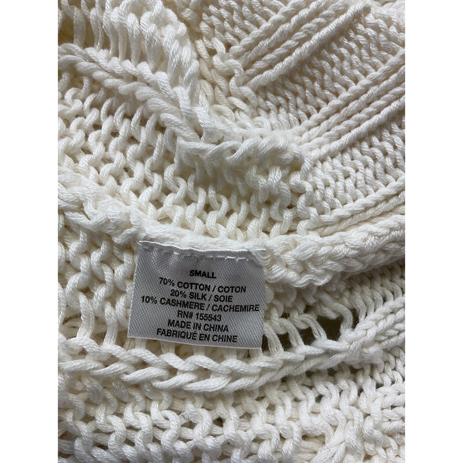Sablyn 'Mitzy' Distressed White Open-Knit Crew Neck Long Sleeve Pullover Sweater Size S