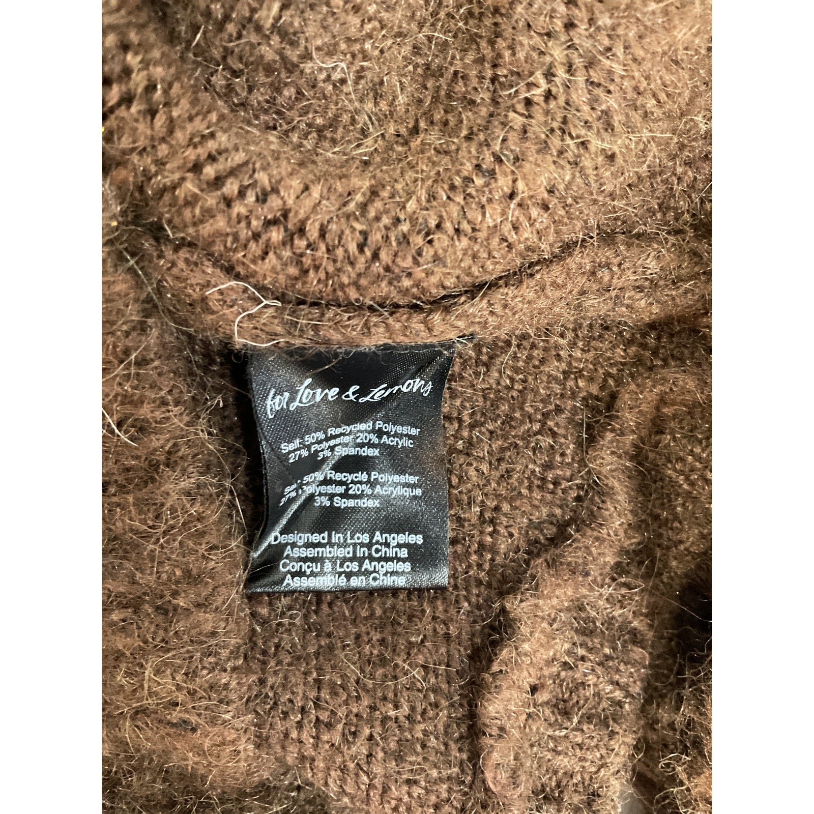 For Love & Lemons 'Amelia' Brown Crop Sweater Size XS