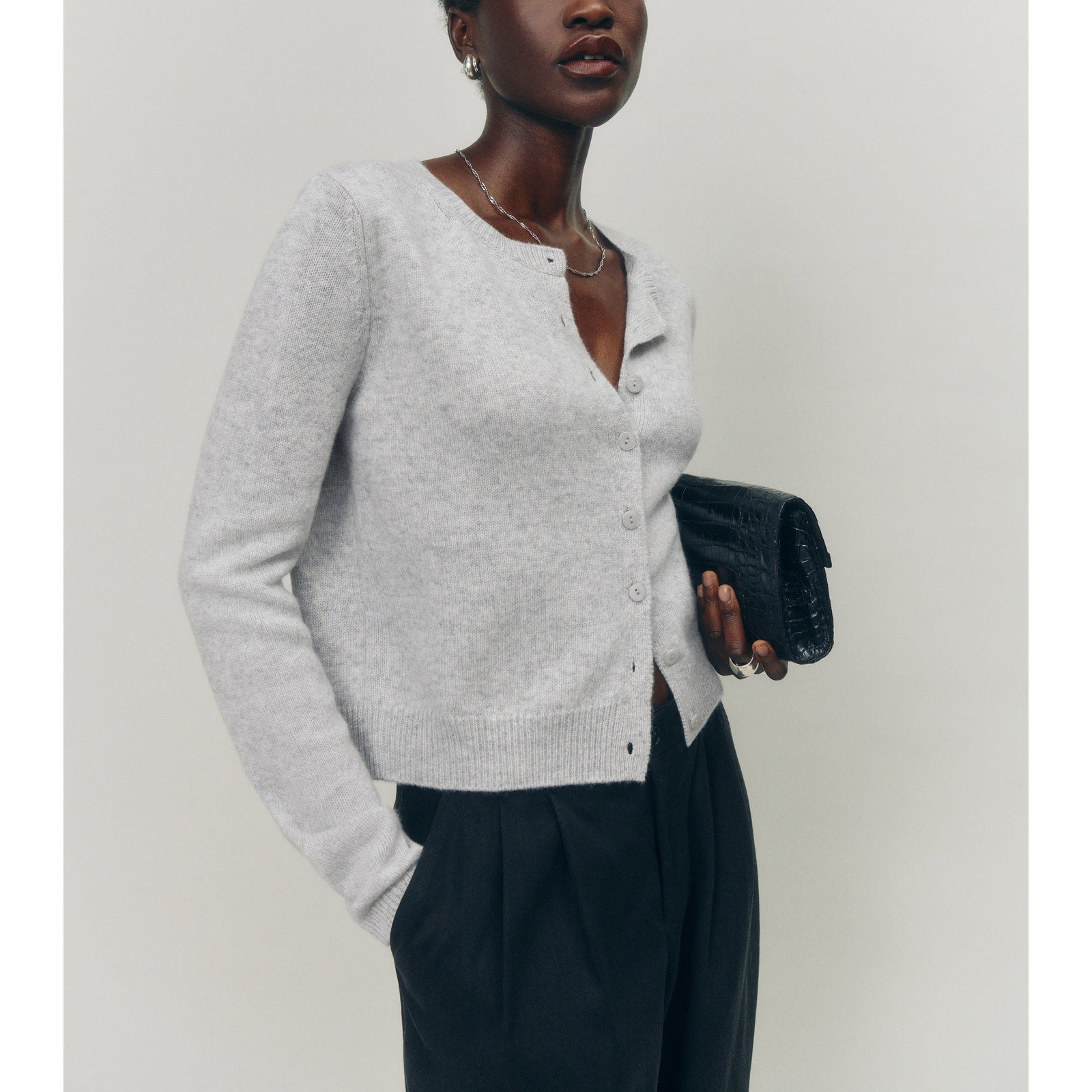 Reformation 'Clara' Grey Cashmere Crew Cardigan Size S