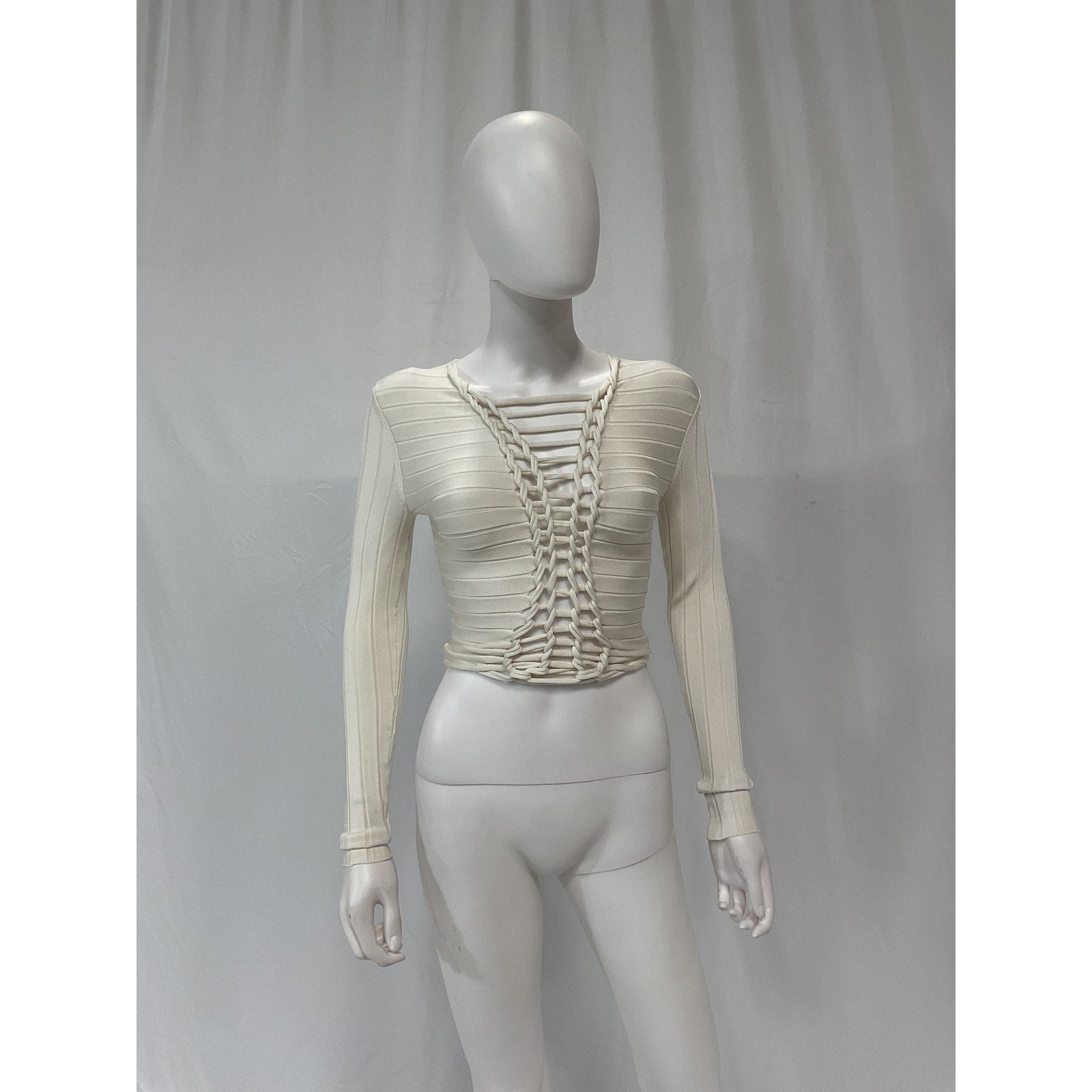 Dion Lee 'Central' White Braid V Neck Top Size XS