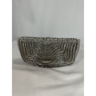 Cult Gaia 'Lael' Grey Crystal Embellished Lamb Leather Clutch Size OS