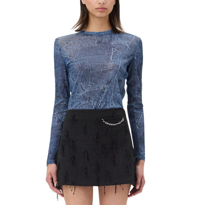 Ganni Sheer Blue Printed Mesh Top Size 34 EU / US 2