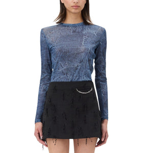 Ganni Sheer Blue Printed Mesh Top Size 34 EU / US 2