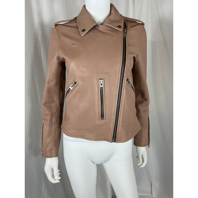 Allsaints Fern Brown Leather Biker Jacket Size 6