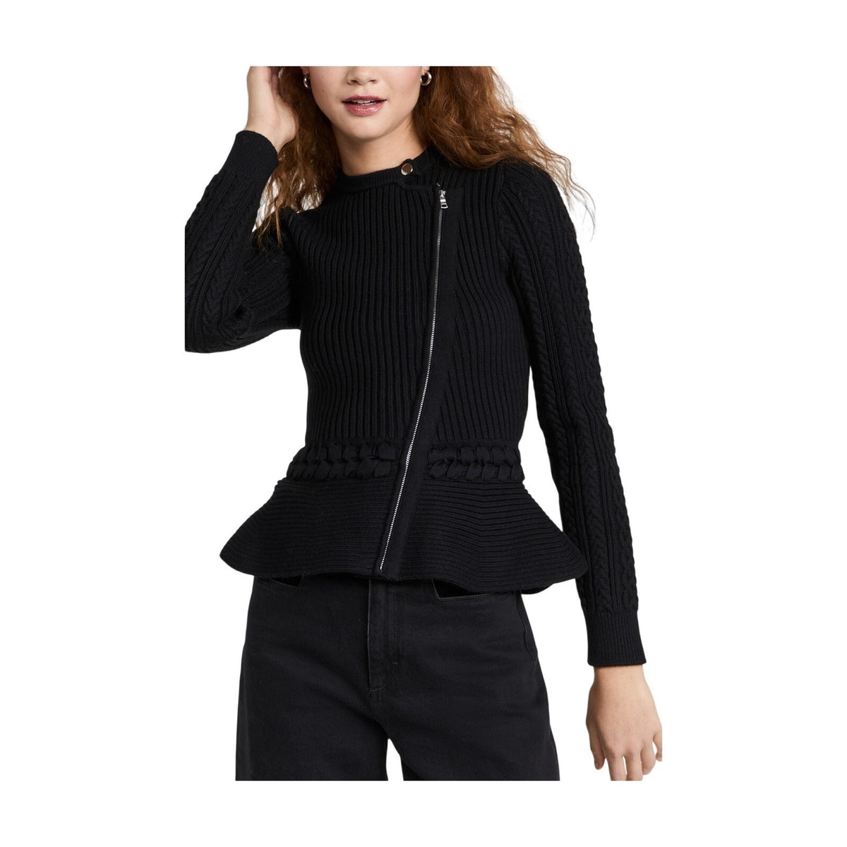 Simkhai Ribbed Black Andi Cardigan Sweater Size XL