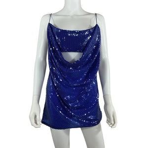 Alex Perry Sequined Ultramarine Open Back Drape Mini Dress Size US 4 / UK 8 - NWT