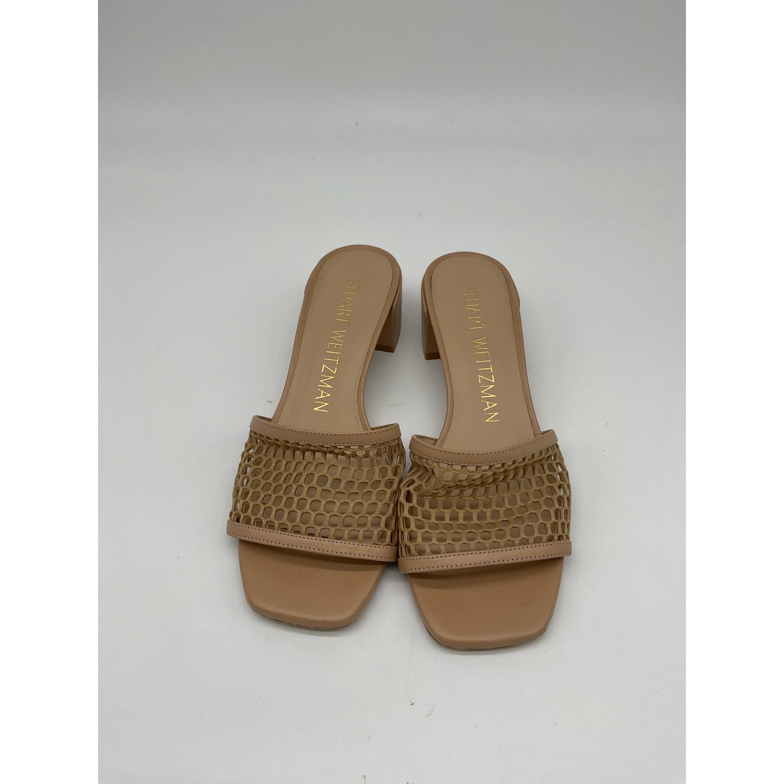 Stuart Weitzman Cayman 35 Tan Leather Block Slide Sandal Size 7