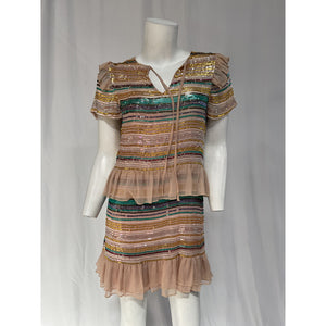 Tularosa 'Mason' Pink Sequin Embellished Georgette Ruffle Trim Dress Size S