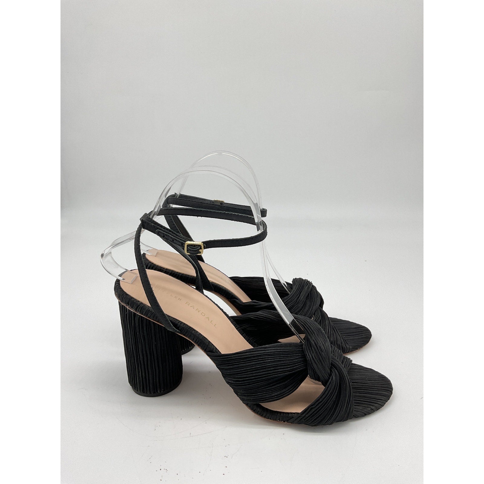 Loeffler Randall 'Reed' Black Leather Pleated Twist Sandals Size 9