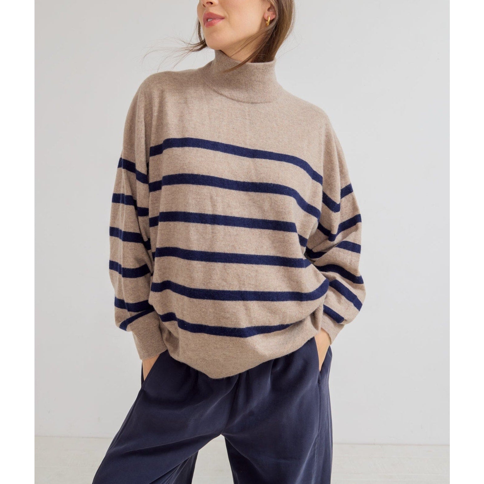 Hatch 'The Estella' Tan Wool Cashmere Turtleneck Sweater Size 2