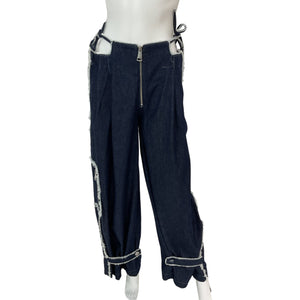 Ceren Ocak Contemporary Navy Blue Cutout Pleated Pants Size M
