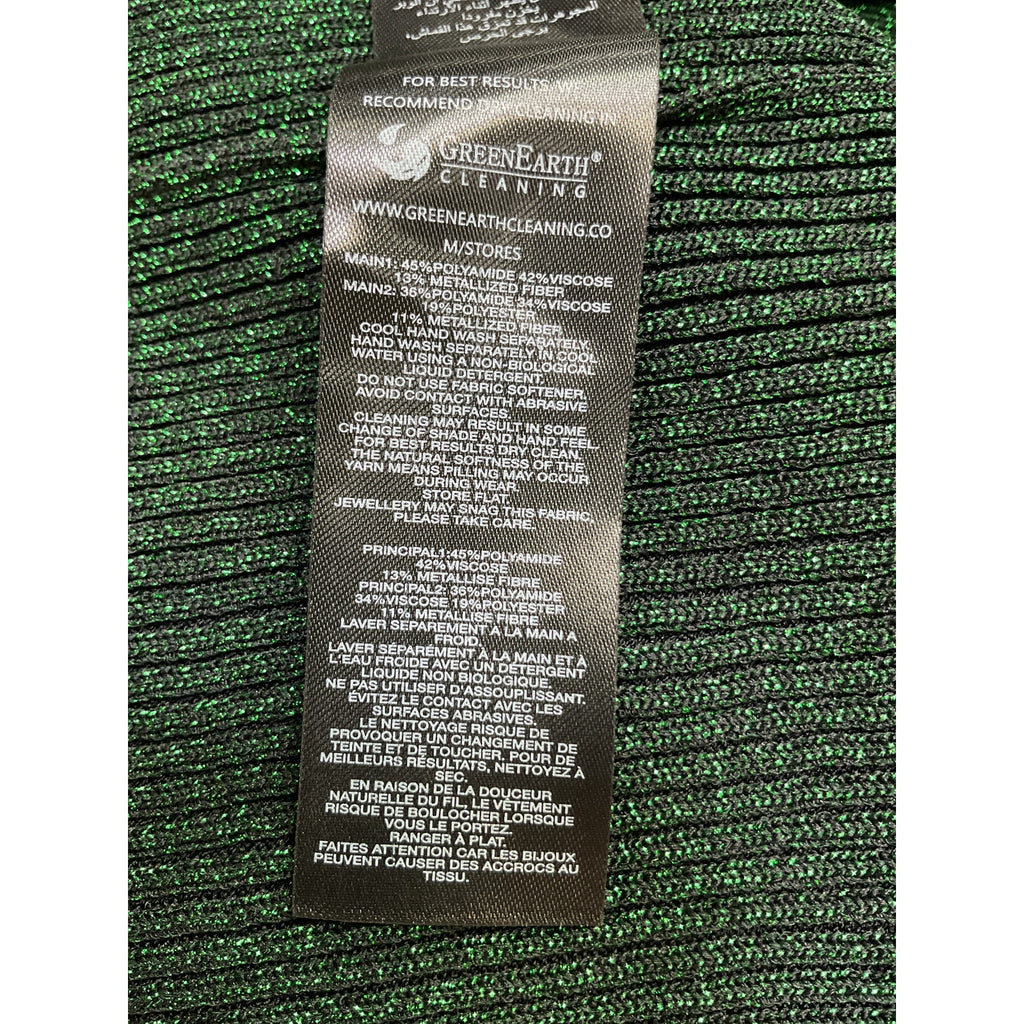 Self-Portrait 'Metallic' Green Polyamide Ribbed Midi Dress Size S