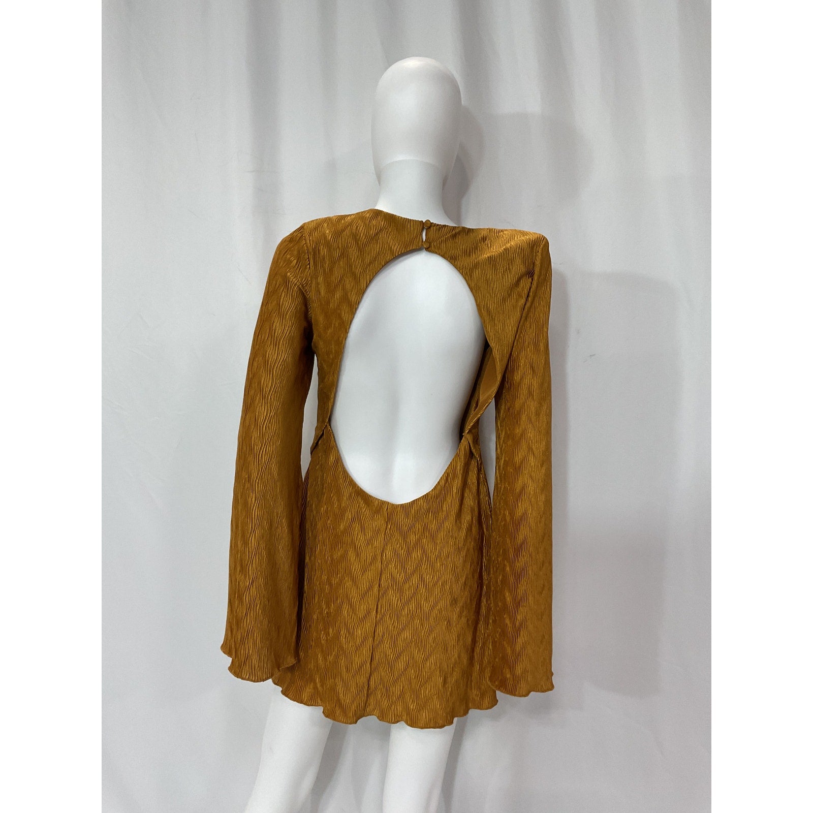 House Of Harlow 1960 'Aurora' Gold Satin Ope Back Mini Dress Size S