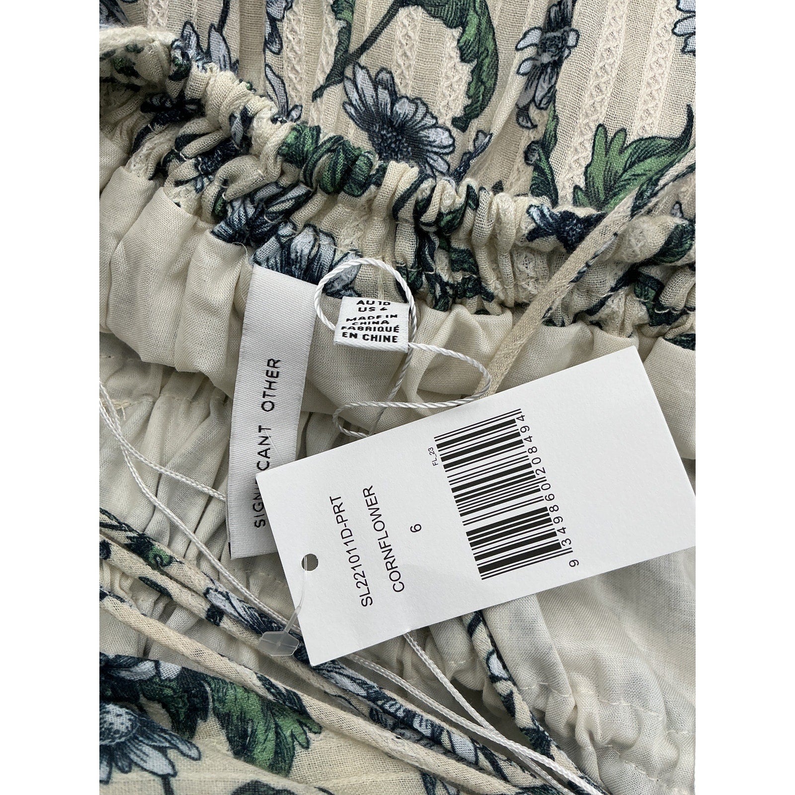 Significant Other 'Isobel' Blue Cotton Floral Plunging Maxi Dress Size 6