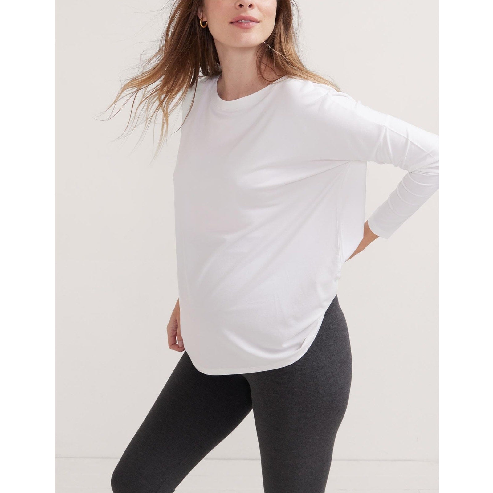 Hatch The Perfect White Viscose Long Sleeve Tee Size 4