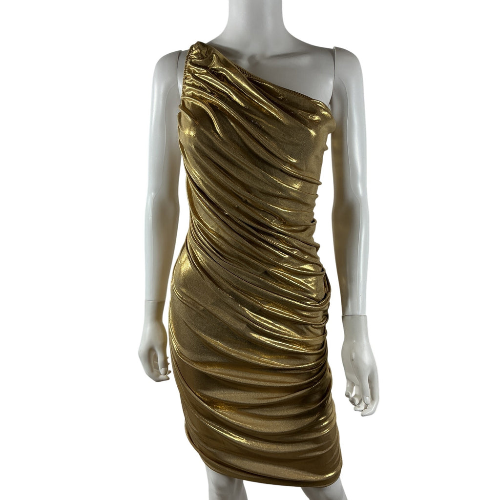 Norma Kamali 'Diana' Gold Poly Mini Dress Size M