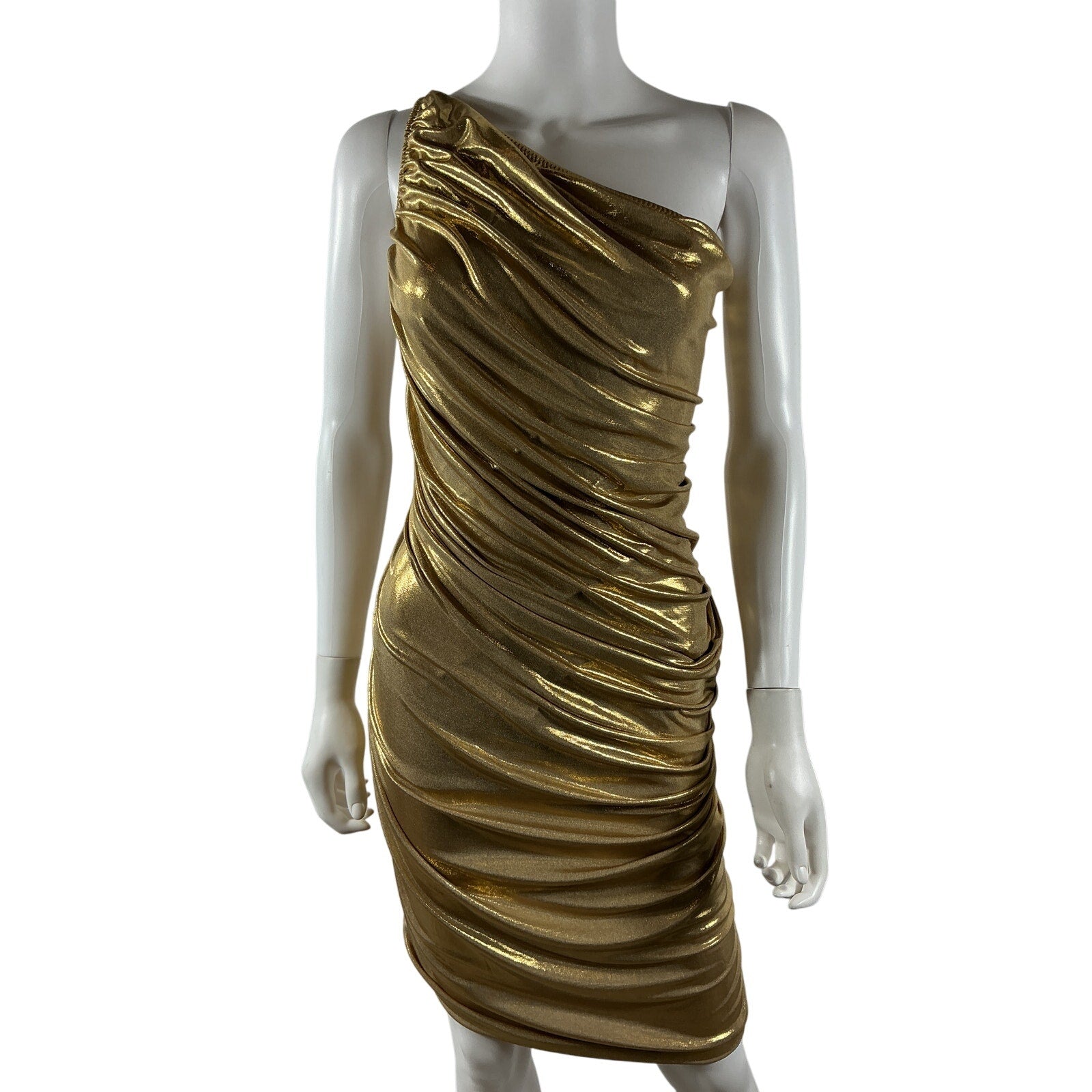 Norma Kamali 'Diana' Gold Poly Mini Dress Size M