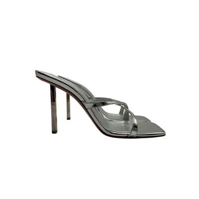 Amina Muaddi Metallic Silver Adriana Heeled Sandals Size 6