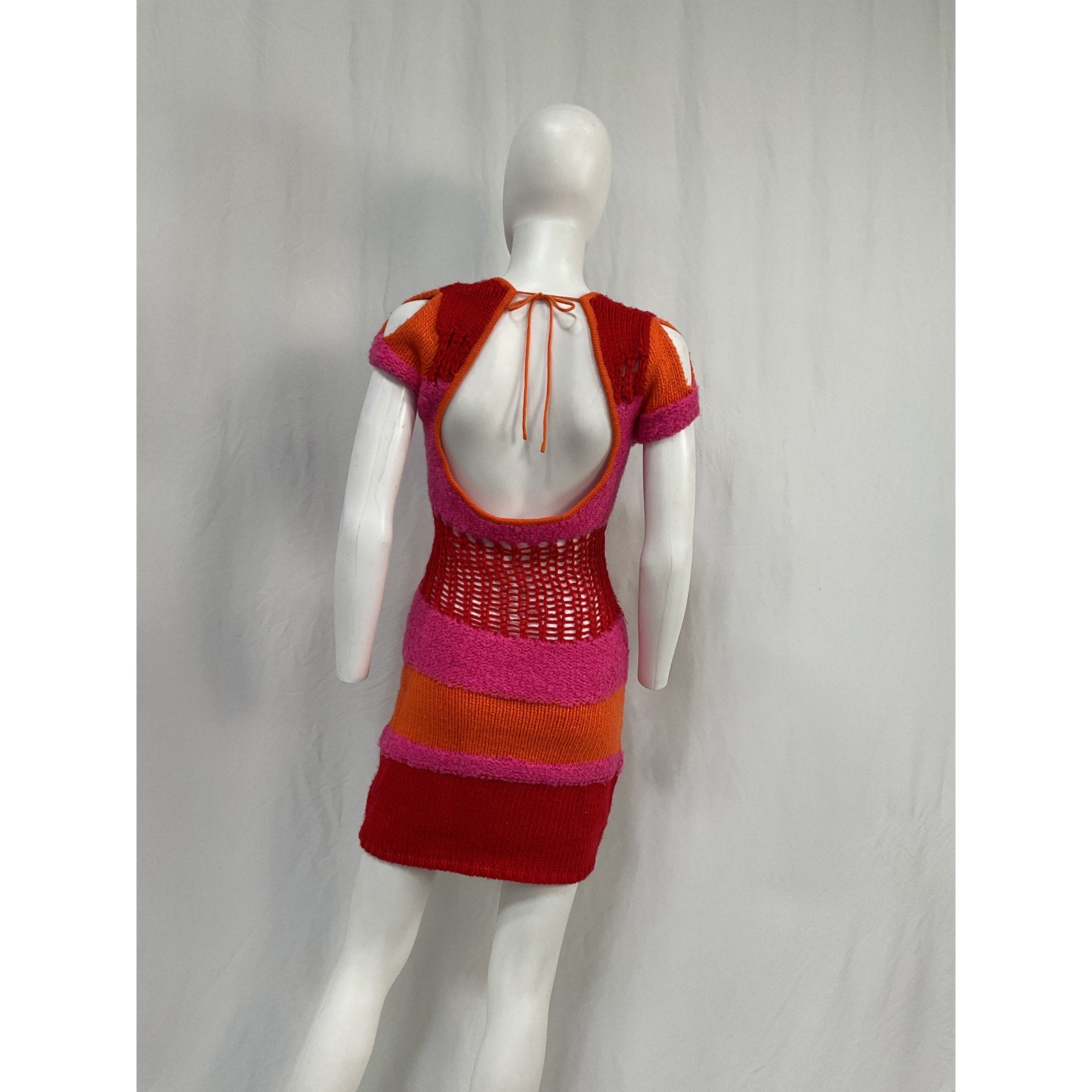 Danielle Guizio Cut Out Pink Acrylic Tie Mini Dress Size M