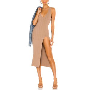 Michael Costello Sleek Taupe Variegated Rib Bodycon Dress Size M