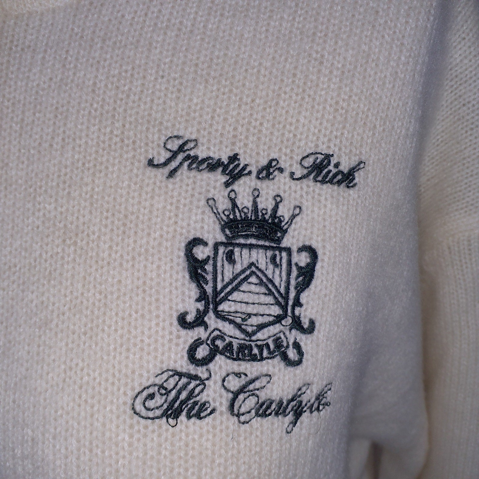 Sporty & Rich 'The Carlyle' White Crest Cashmere Hoodie - Cream/Forest Size S