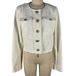 Loveshackfancy Cropped Cream Xander Leather Jacket Size 4 NWT
