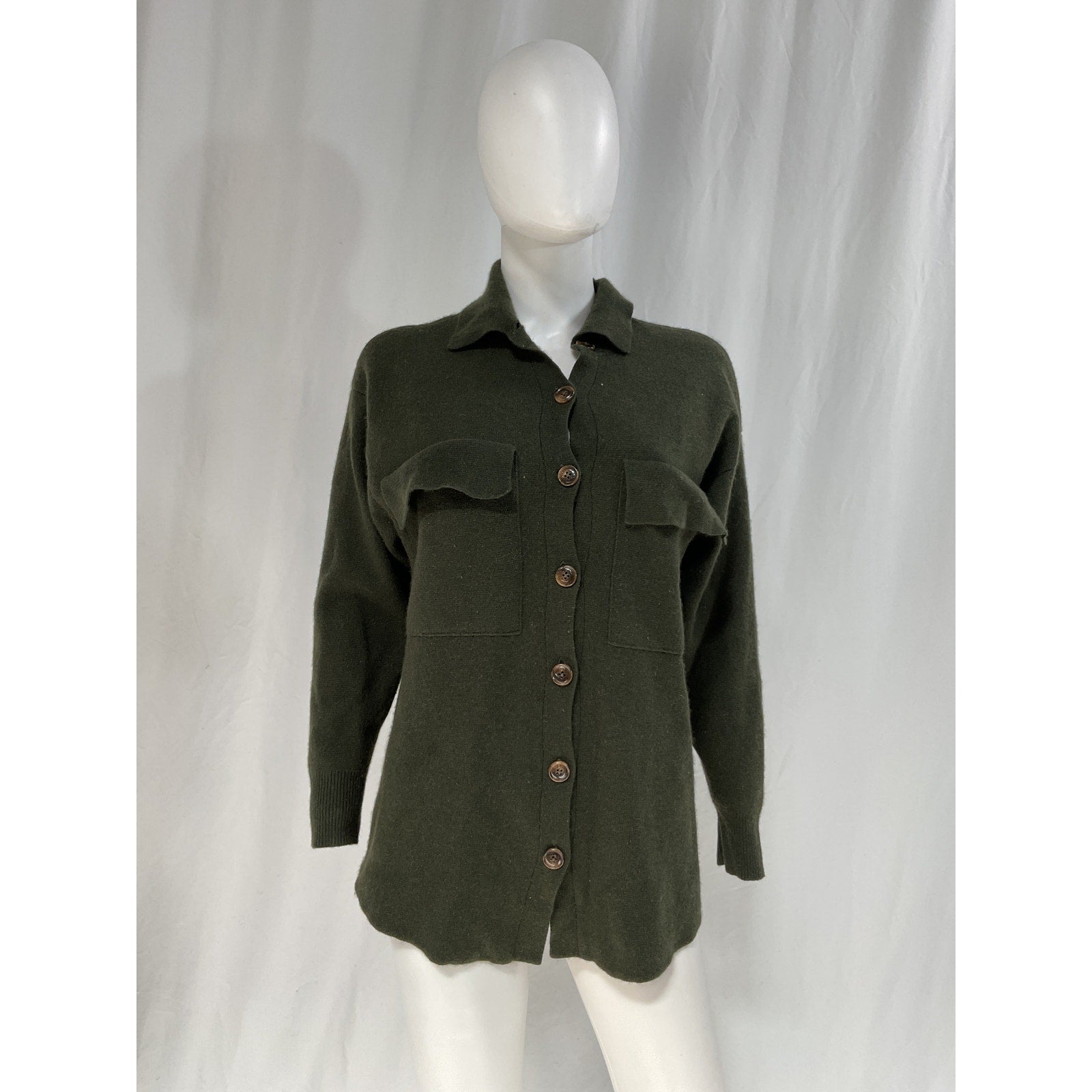 Autumn Cashmere Green Long Sleve Cashmere Blend Knitted Shirt Size S