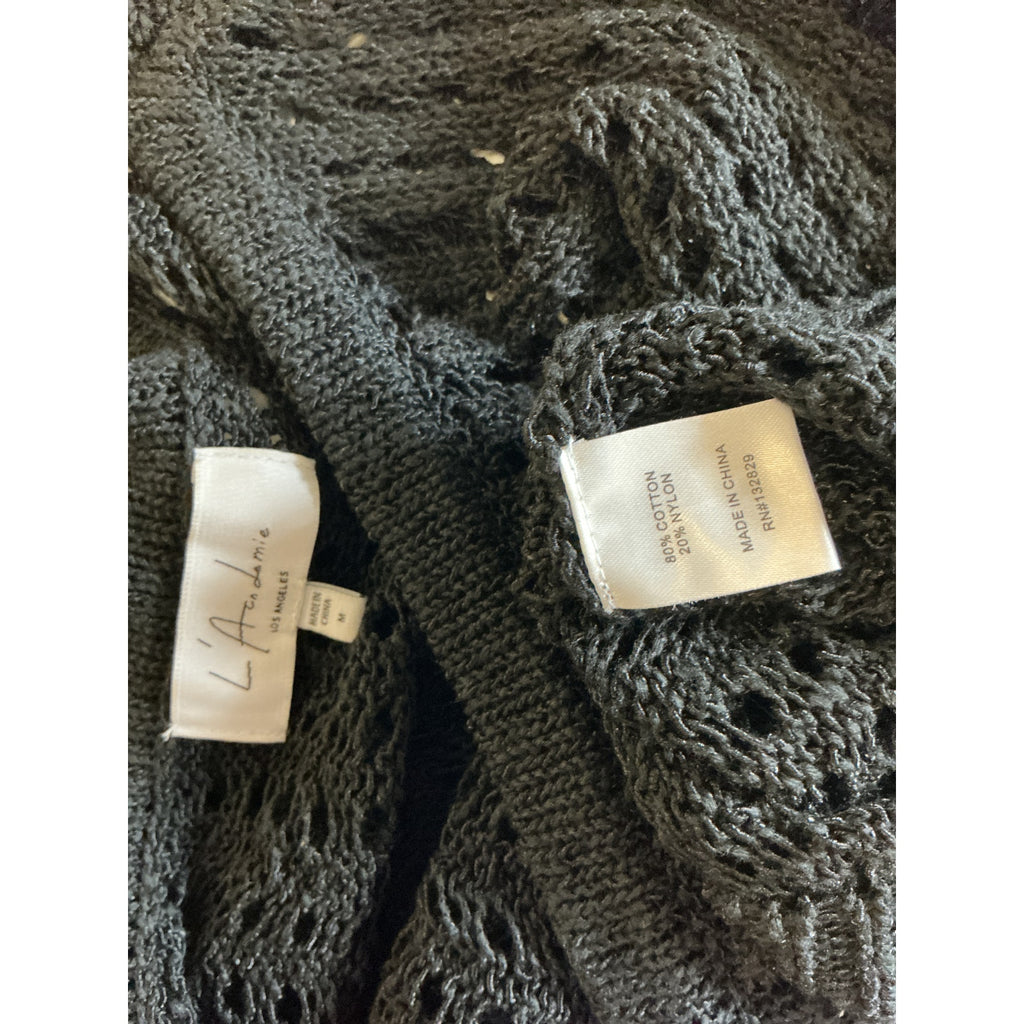 L'Academie 'Odilie' Black Cotton Crochet Off Shoulder Sweater Size M