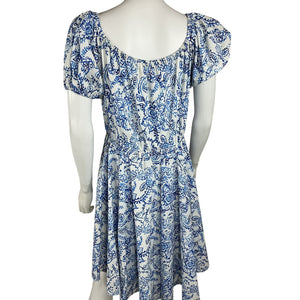 Caroline Constas Printed Blue Garden Toile Bardot Mini Dress Size L