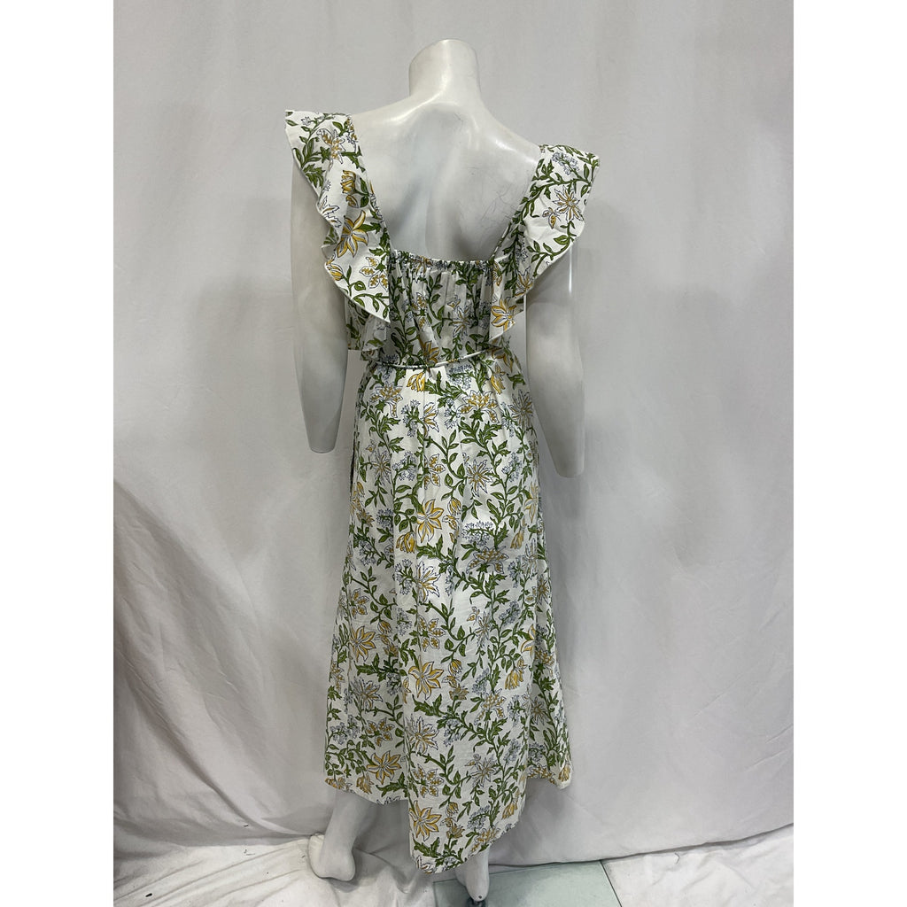Hannah Artwear Annabella White Cotton Belted Floral Midi-Dress Size S