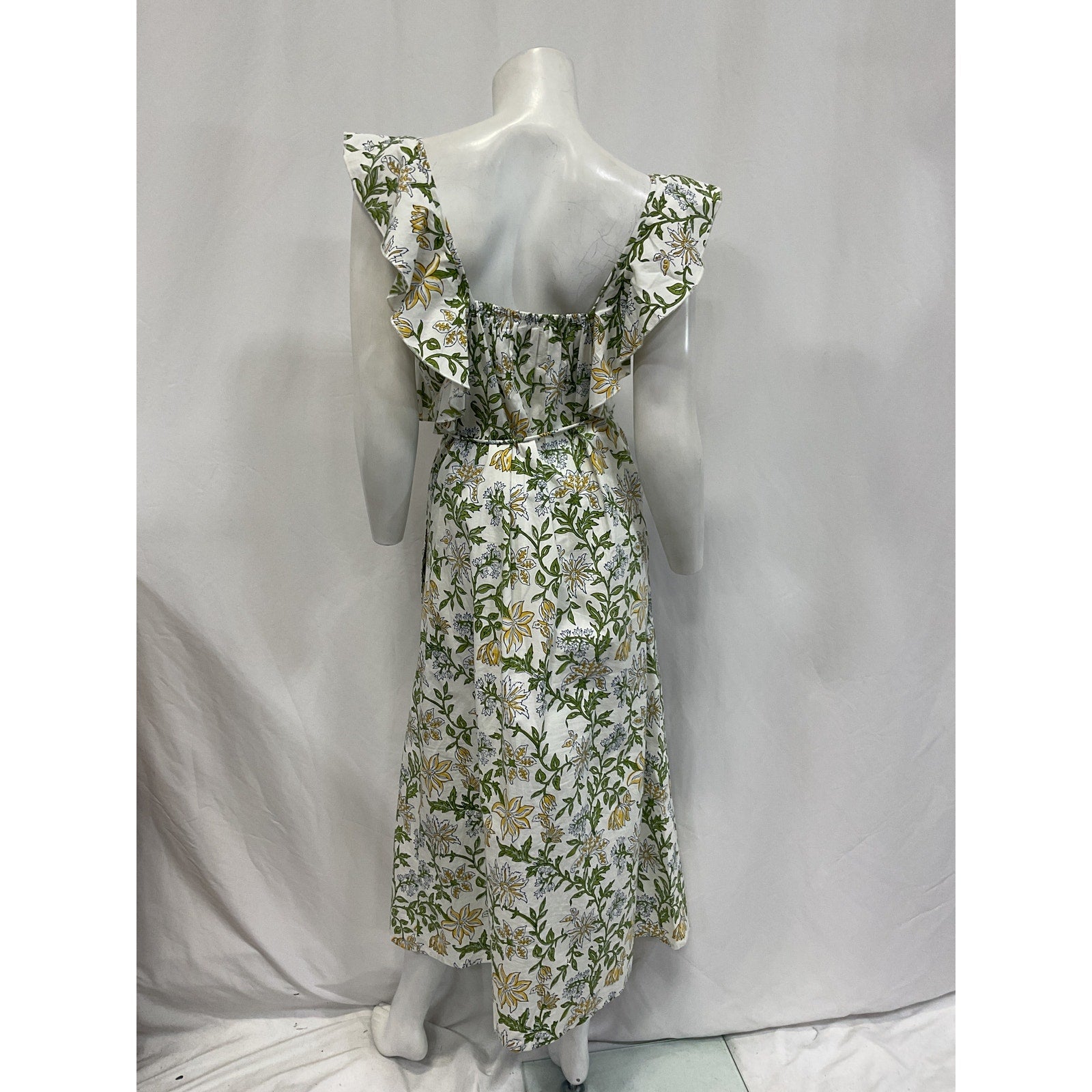 Hannah Artwear Annabella White Cotton Belted Floral Midi-Dress Size S