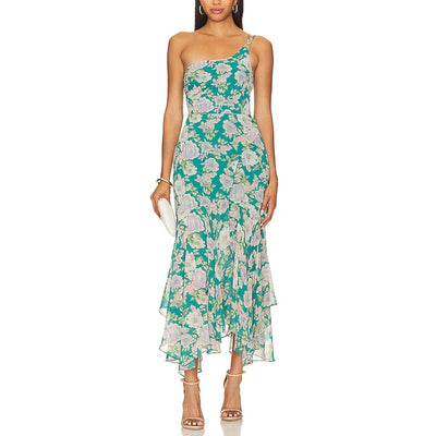 Astr The Label 'Emmylou' Green One Shoulder Chiffon Dress Size XS