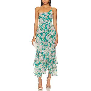 Astr The Label 'Emmylou' Green One Shoulder Chiffon Dress Size XS