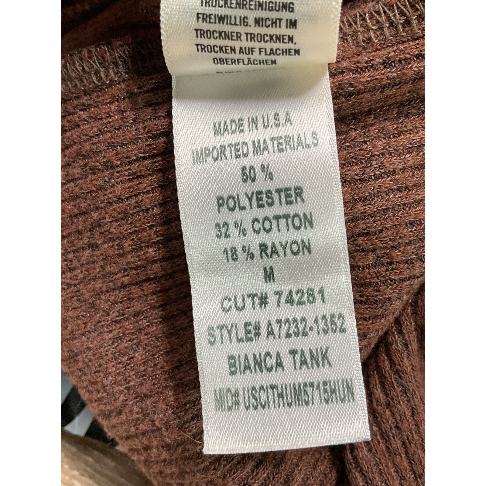 Agolde 'Bianca' Brown Scoop Neck Sleeveless Tank Size M