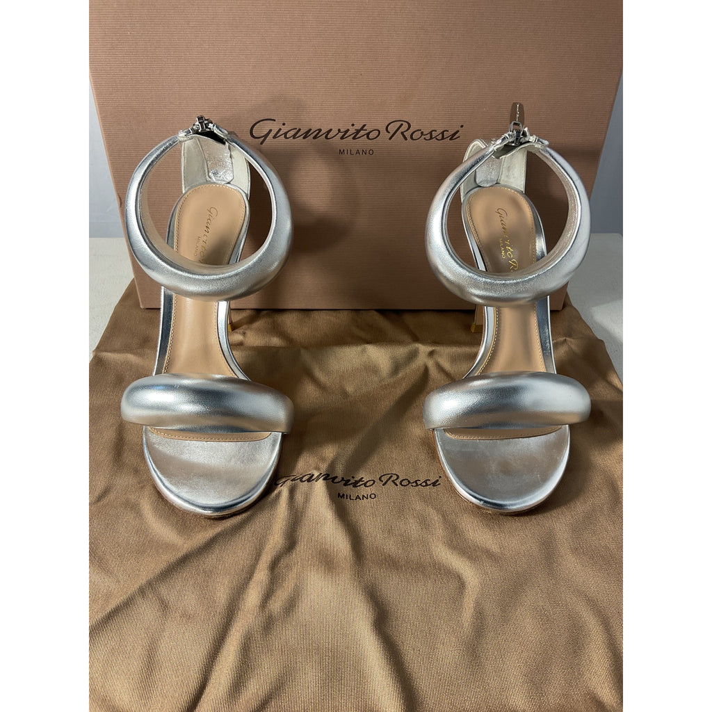 Gianvito Rossi 'Bijoux' Silver Leather Heels Size 5