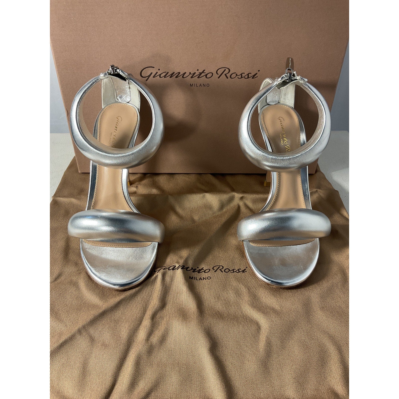 Gianvito Rossi 'Bijoux' Silver Leather Heels Size 5