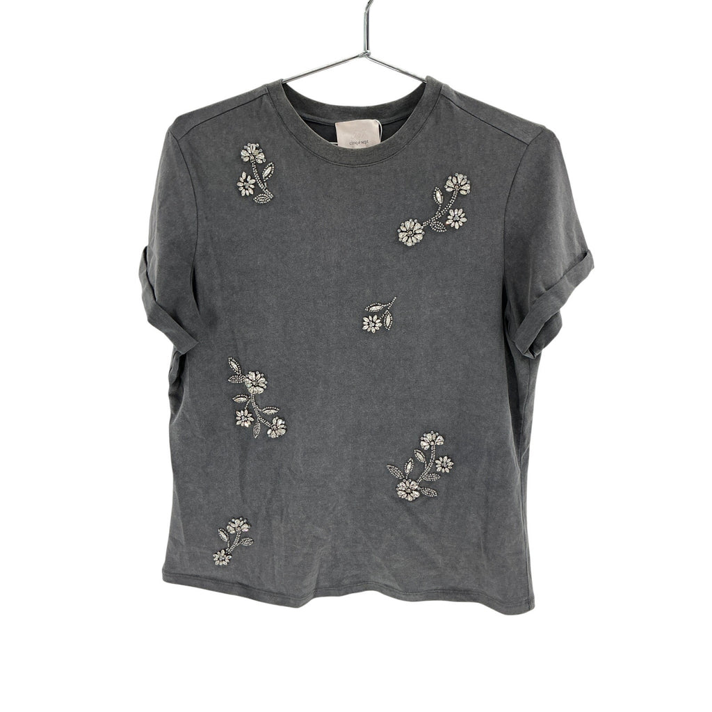 Cinq A Sept 'Diamond' Grey Cotton Vines Washed Bree Tee Size S