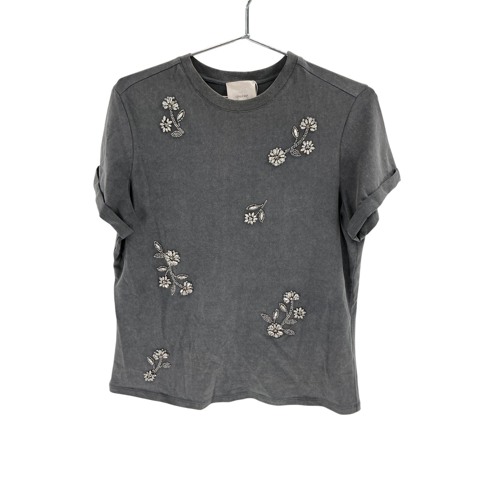 Cinq A Sept 'Diamond' Grey Cotton Vines Washed Bree Tee Size S