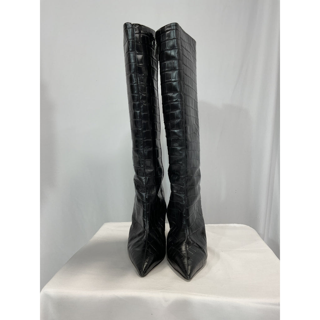 Schutz 'Asya Up' Black Suede Leather Wedge Knee High Boot Size 9