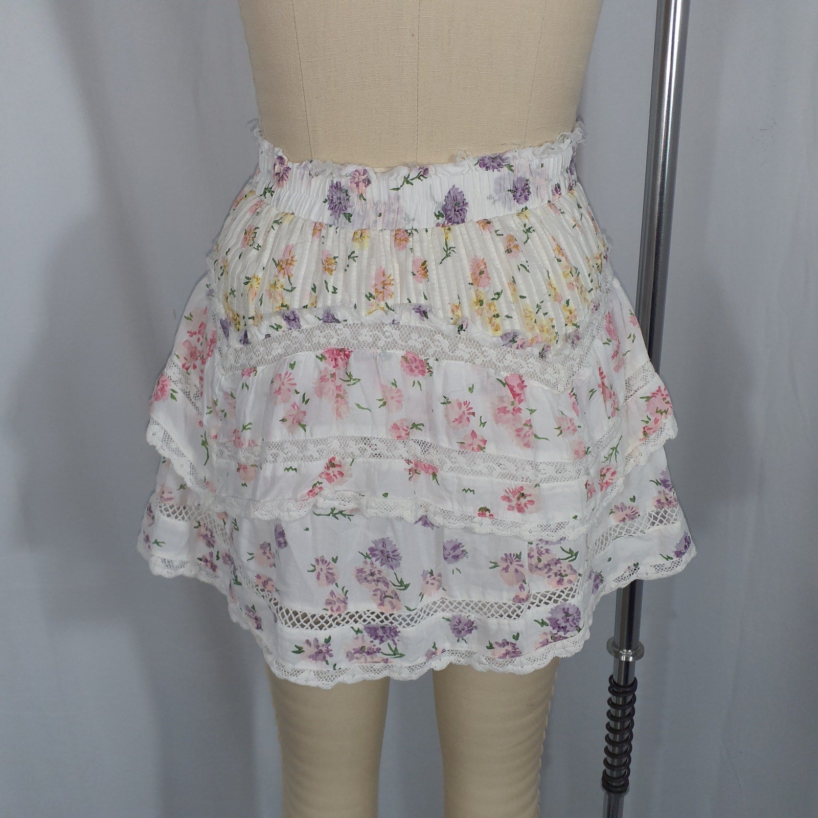 Loveshackfancy 'Abrielle' White Ruffled Floral Mini Skirt Size XS